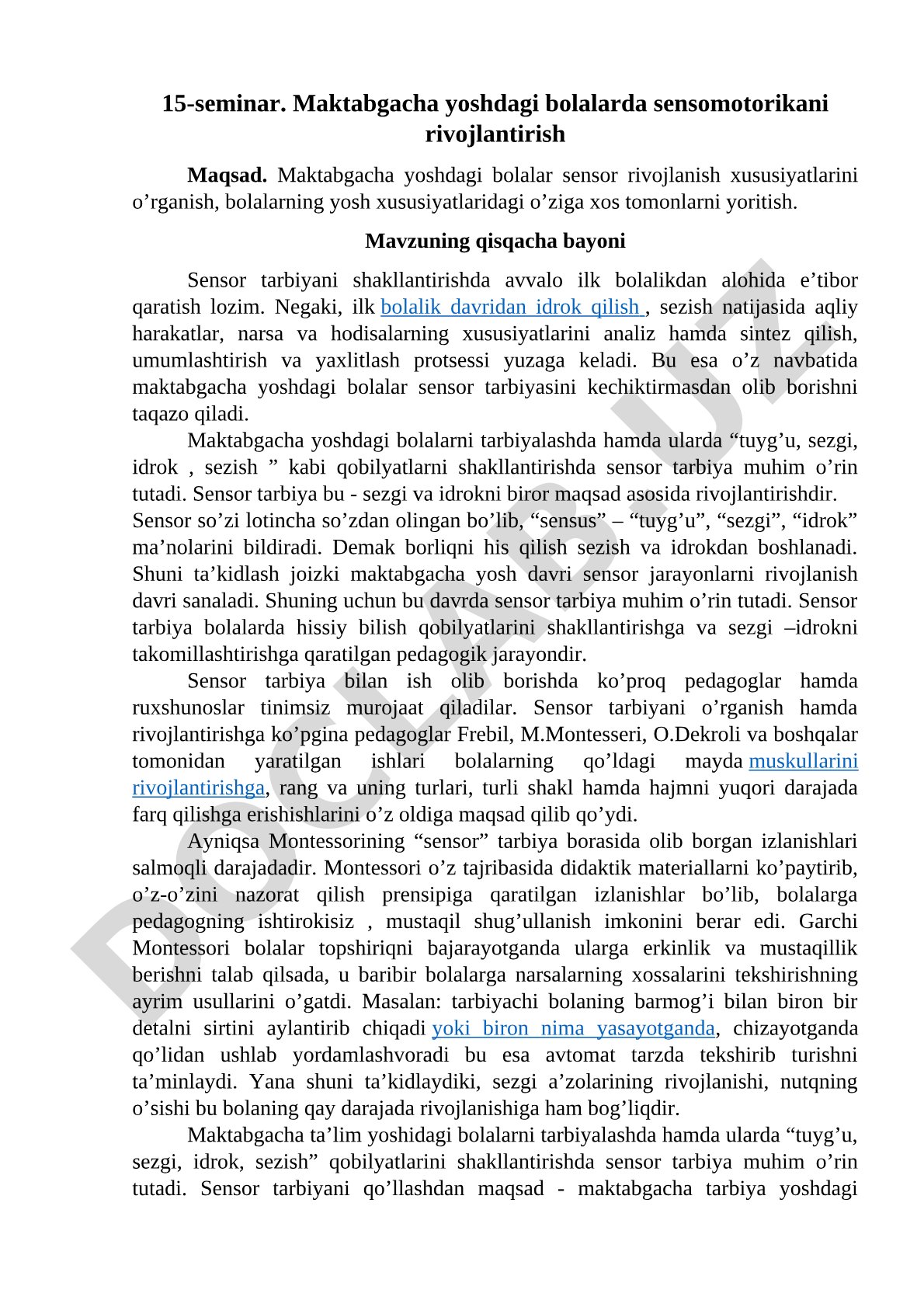 Maktabgacha yoshdagi bolalarda sensomotorikani rivojlantirish