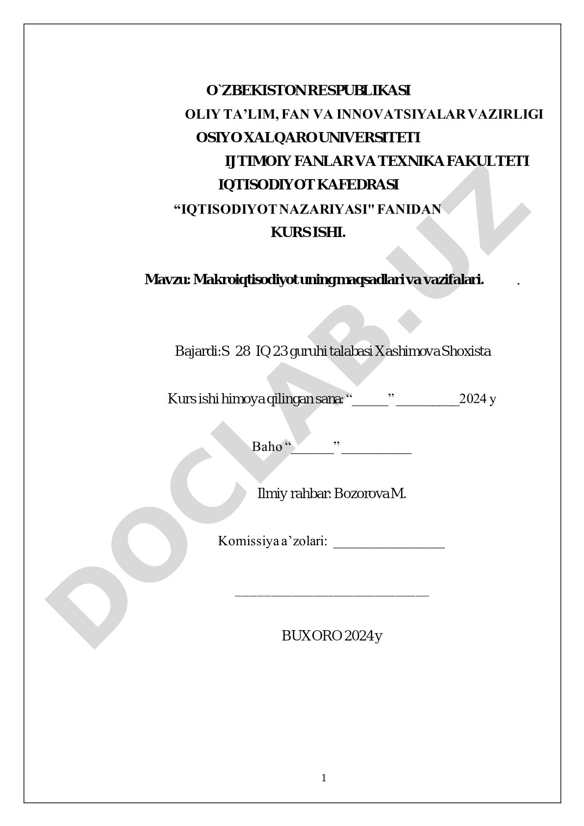 Makroiqtisodiyot uning maqsadlari va vazifalari