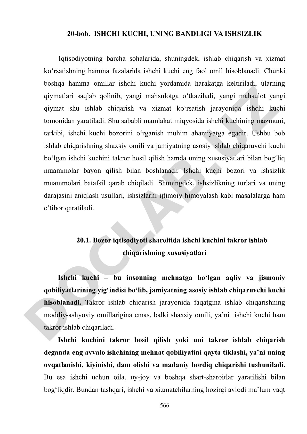 Ishchi kuchi, uning bandligi va ishsizlik