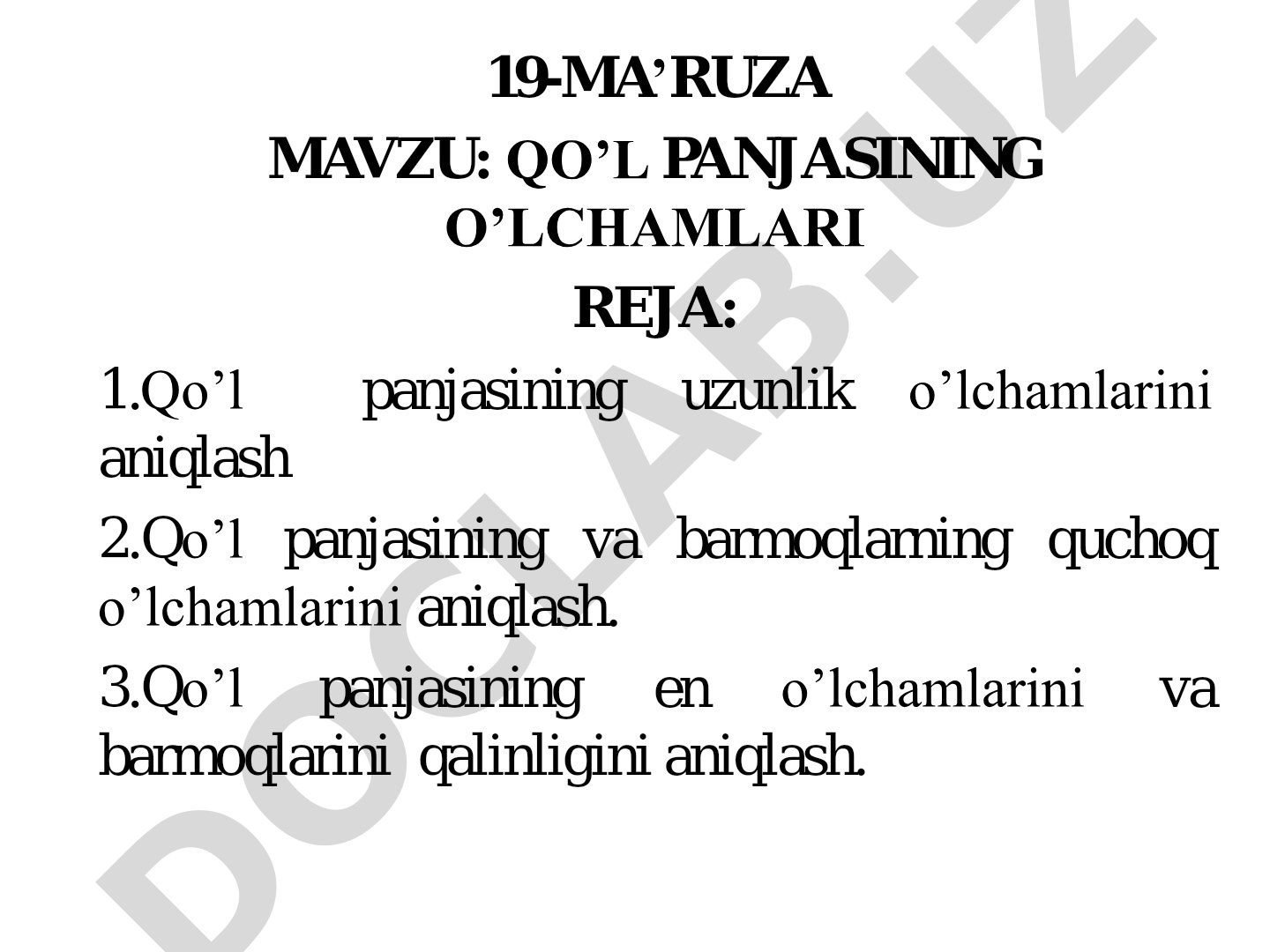 Qo'l panjasining o'lchamlari