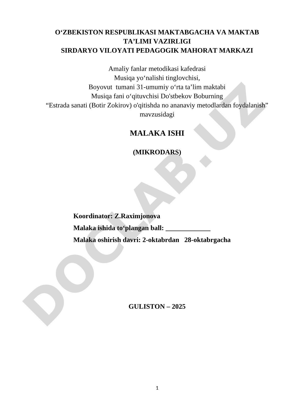 Estrada sanati (Botir Zokirov) o'qitishda noananaviy metodlardan foydalanish