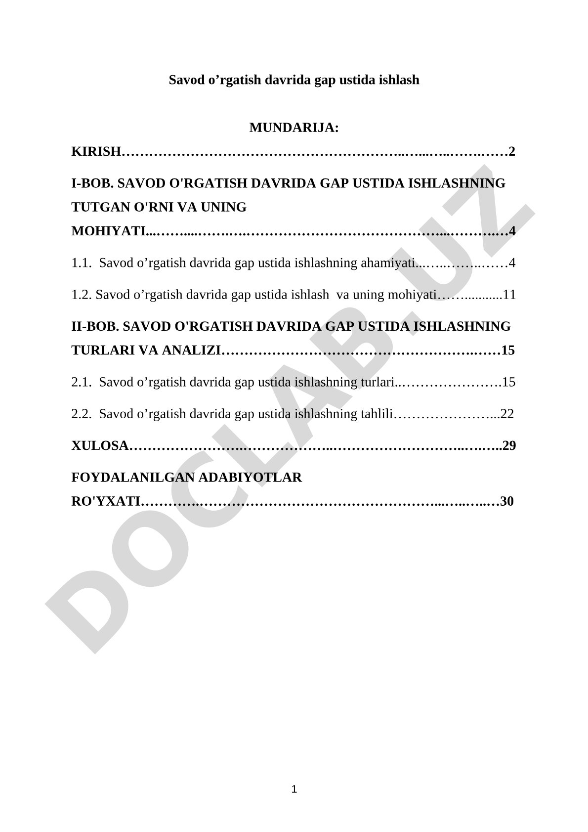 Savod o’rgatish davrida gap ustida ishlash