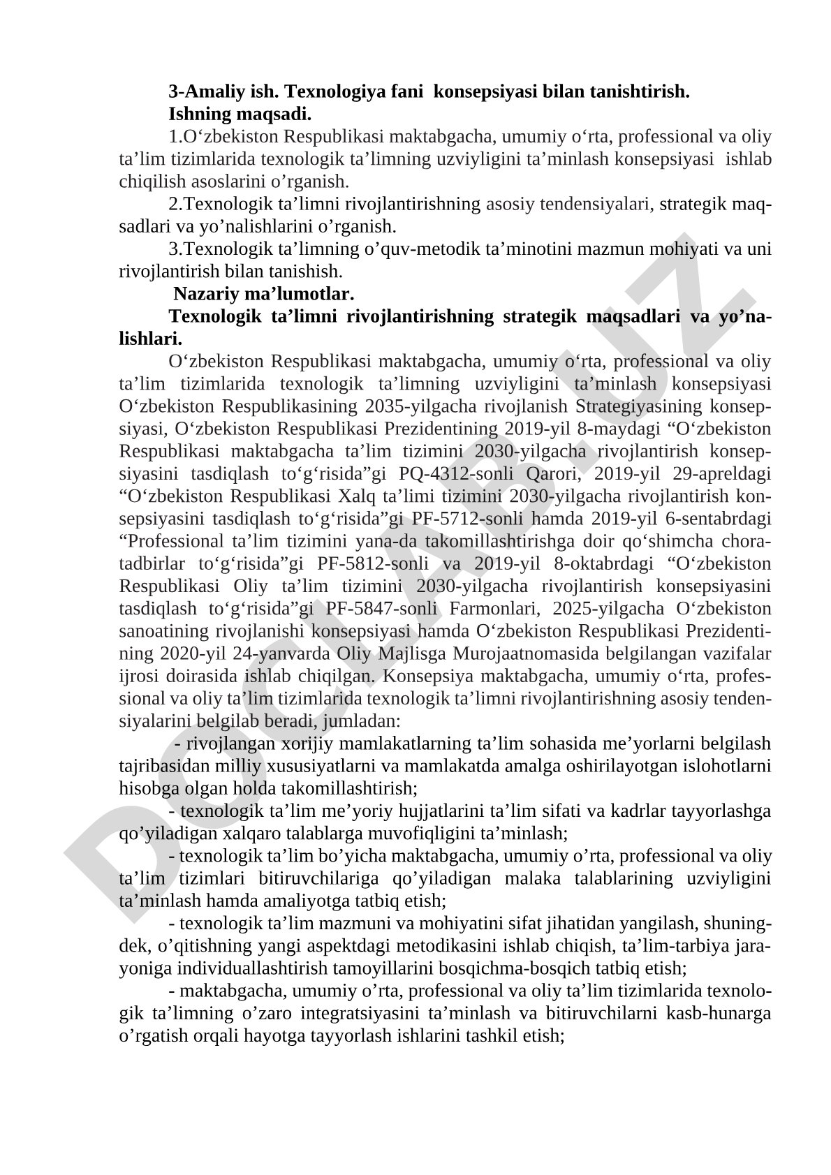 Texnologiya fani konsepsiyasi bilan tanishtirish