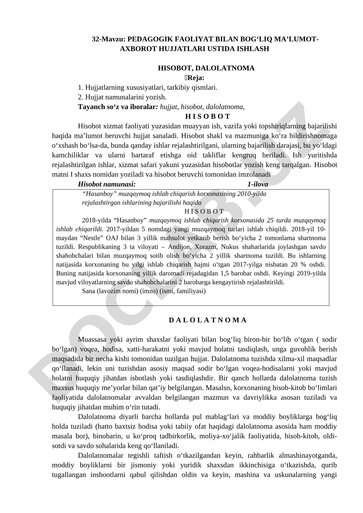 Pedagogik faoliyatda hisobot va dalolatnoma tuzish