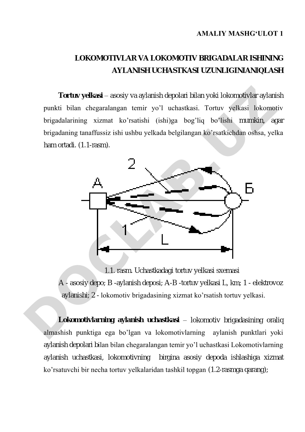 Lokomotivlar va lokomotiv brigadalar ishining aylanish uchastkasi uzunligini aniqlash
