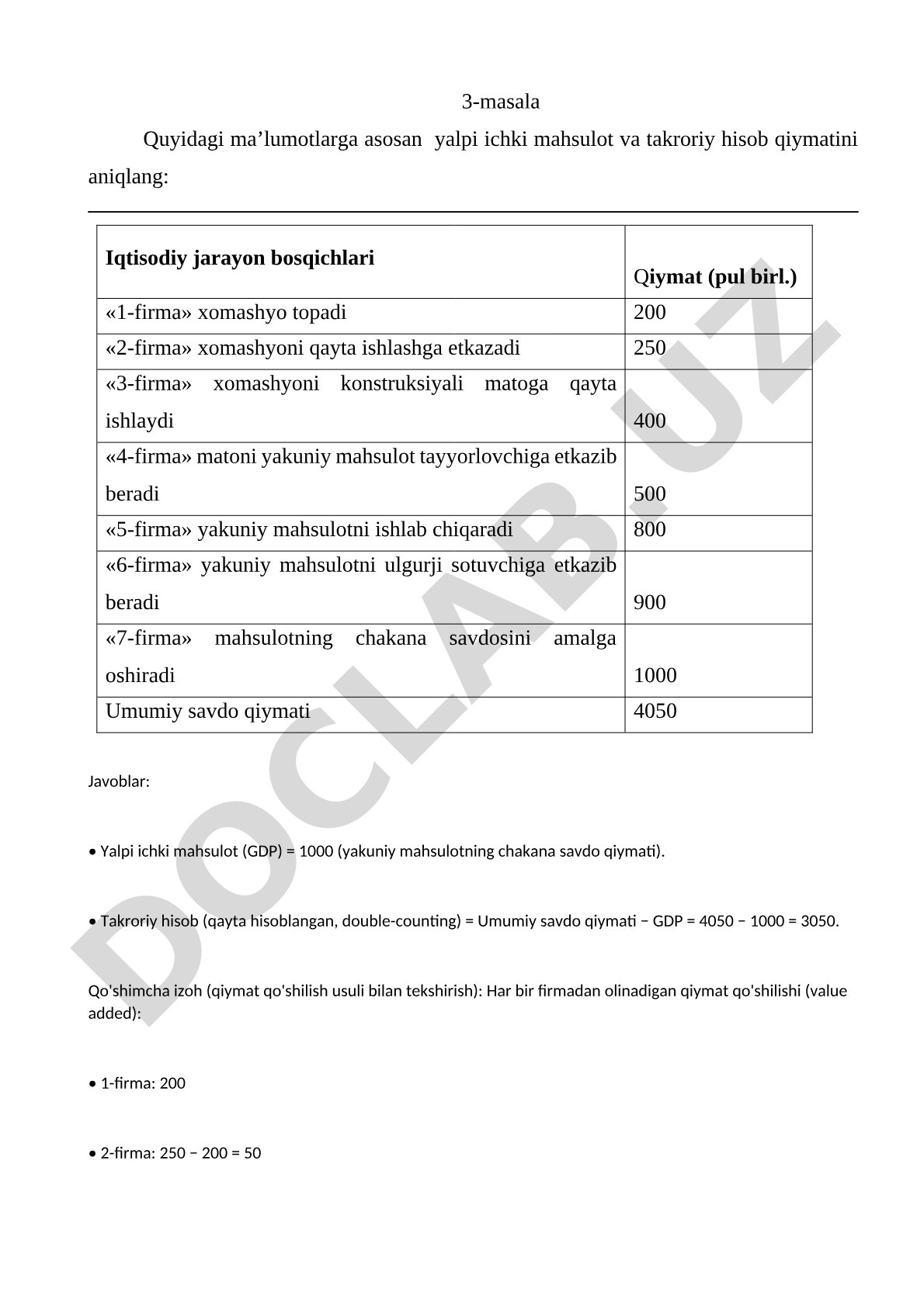 Yalpi ichki mahsulot va takroriy hisobni hisoblash