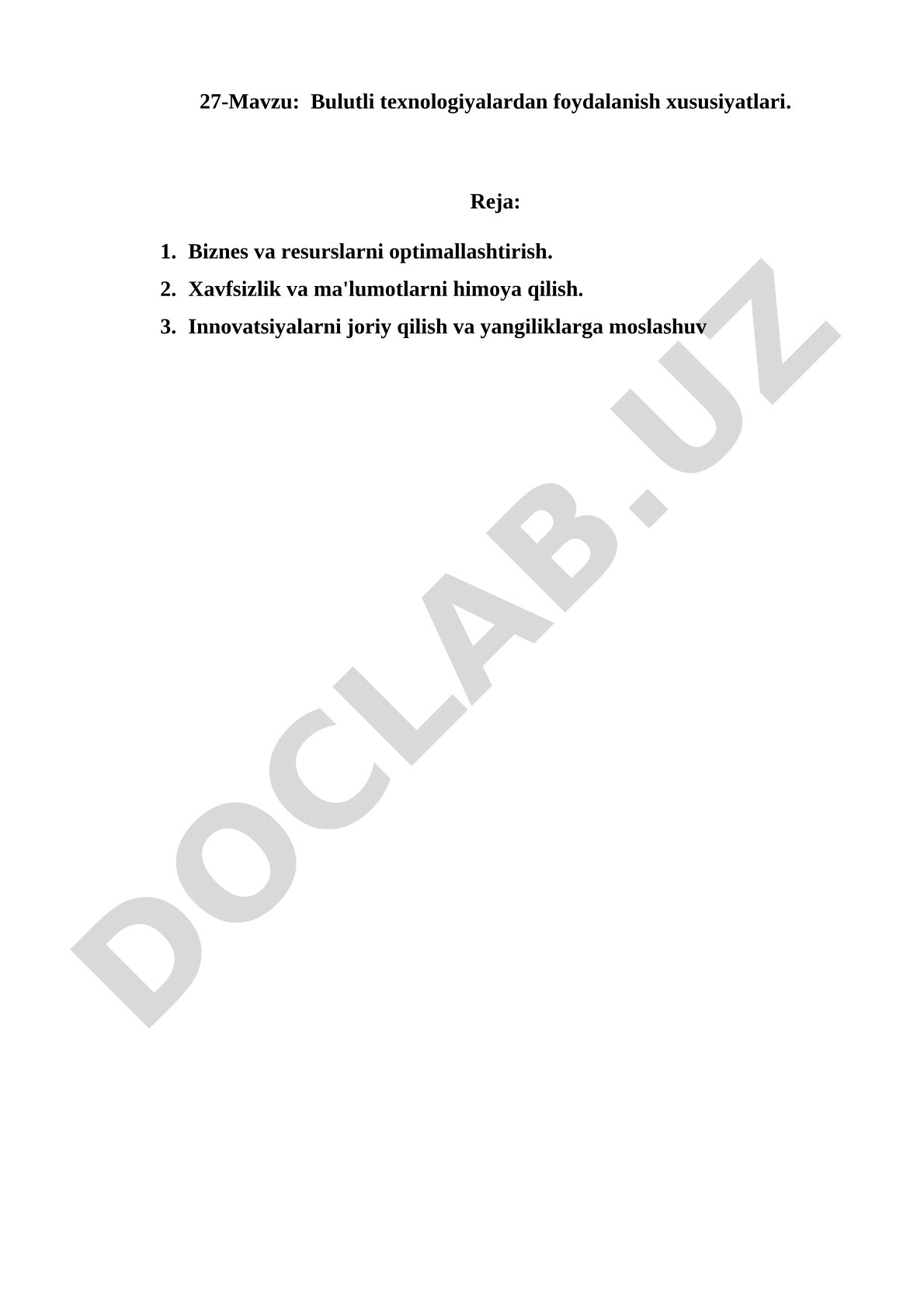 Bulutli texnologiyalardan foydalanish xususiyatlari