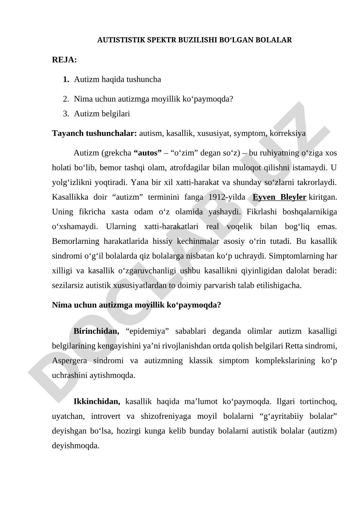 Autistik spektr buzilishi bo‘lgan bolalar