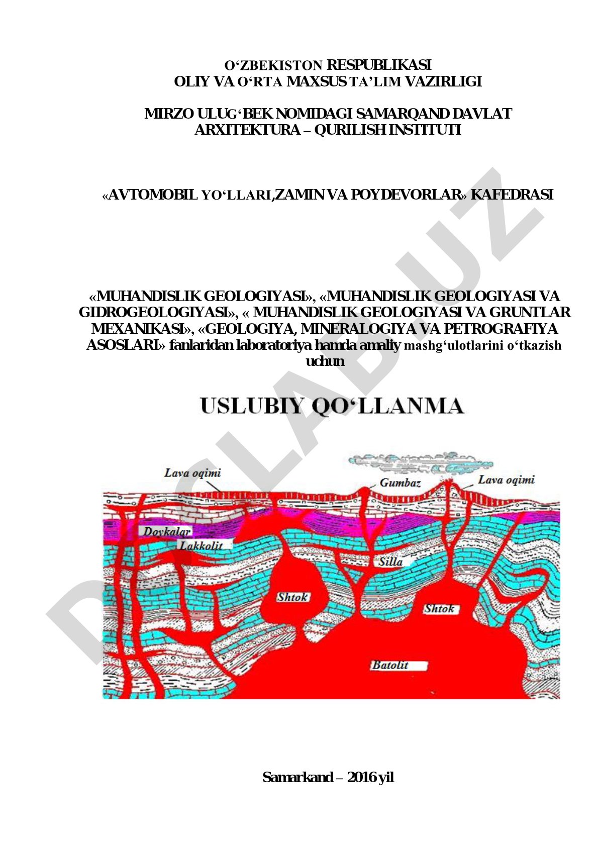 Muhandislik geologiyasi fanlaridan laboratoriya va amaliy mashg'ulotlar