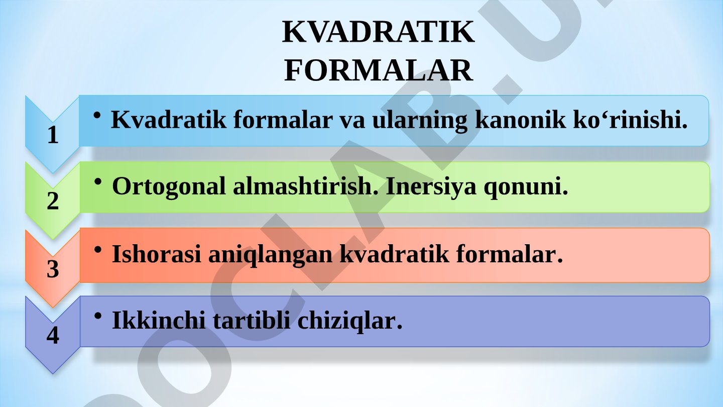 Kvadratik formalar va ularning kanonik ko‘rinishi, inersiya qonuni haqida