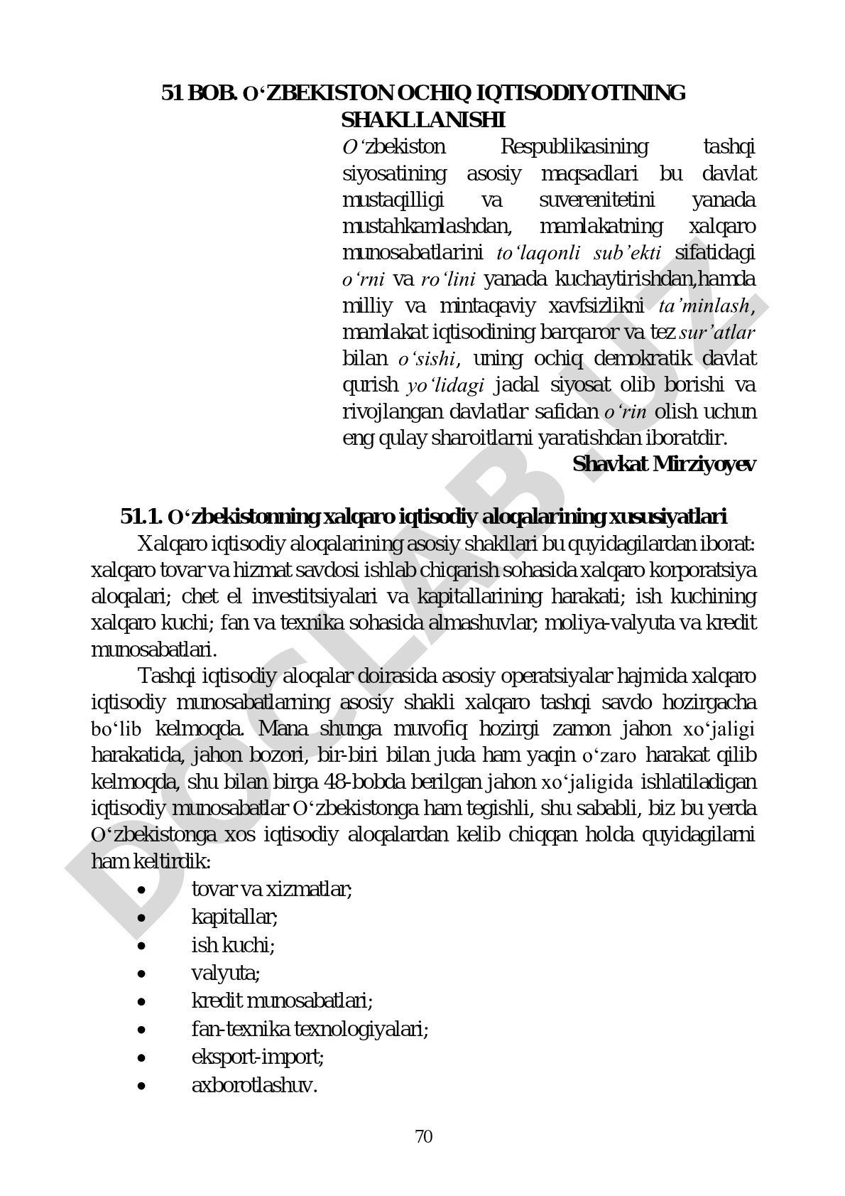 O‘zbekiston ochiq iqtisodiyotining shakllanishi