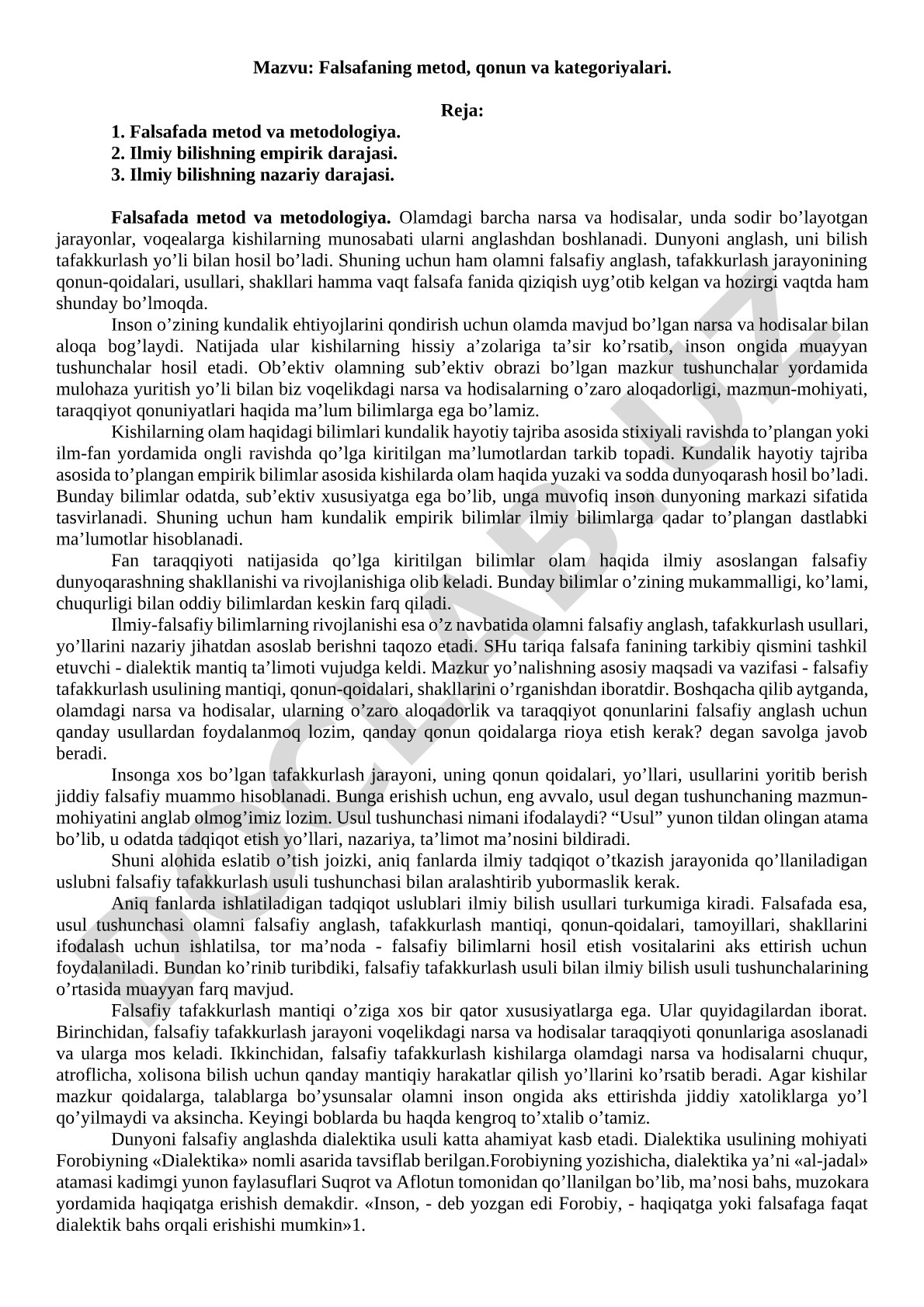 Falsafaning metod, qonun va kategoriyalari