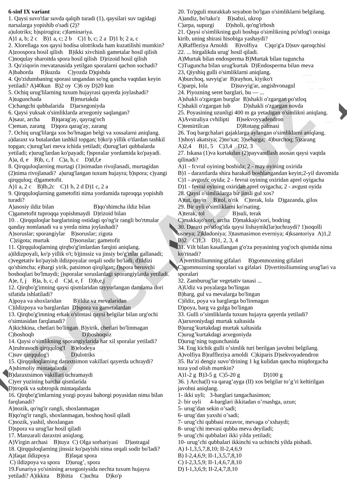 6-sinf biologiya IX variant