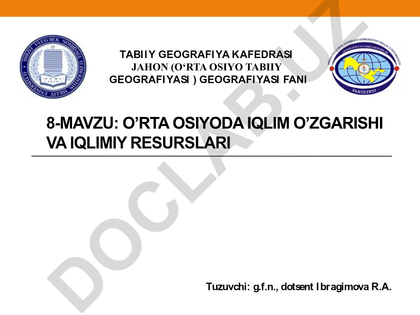O‘rta Osiyoda iqlim o‘zgarishi va iqlimiy resurslari