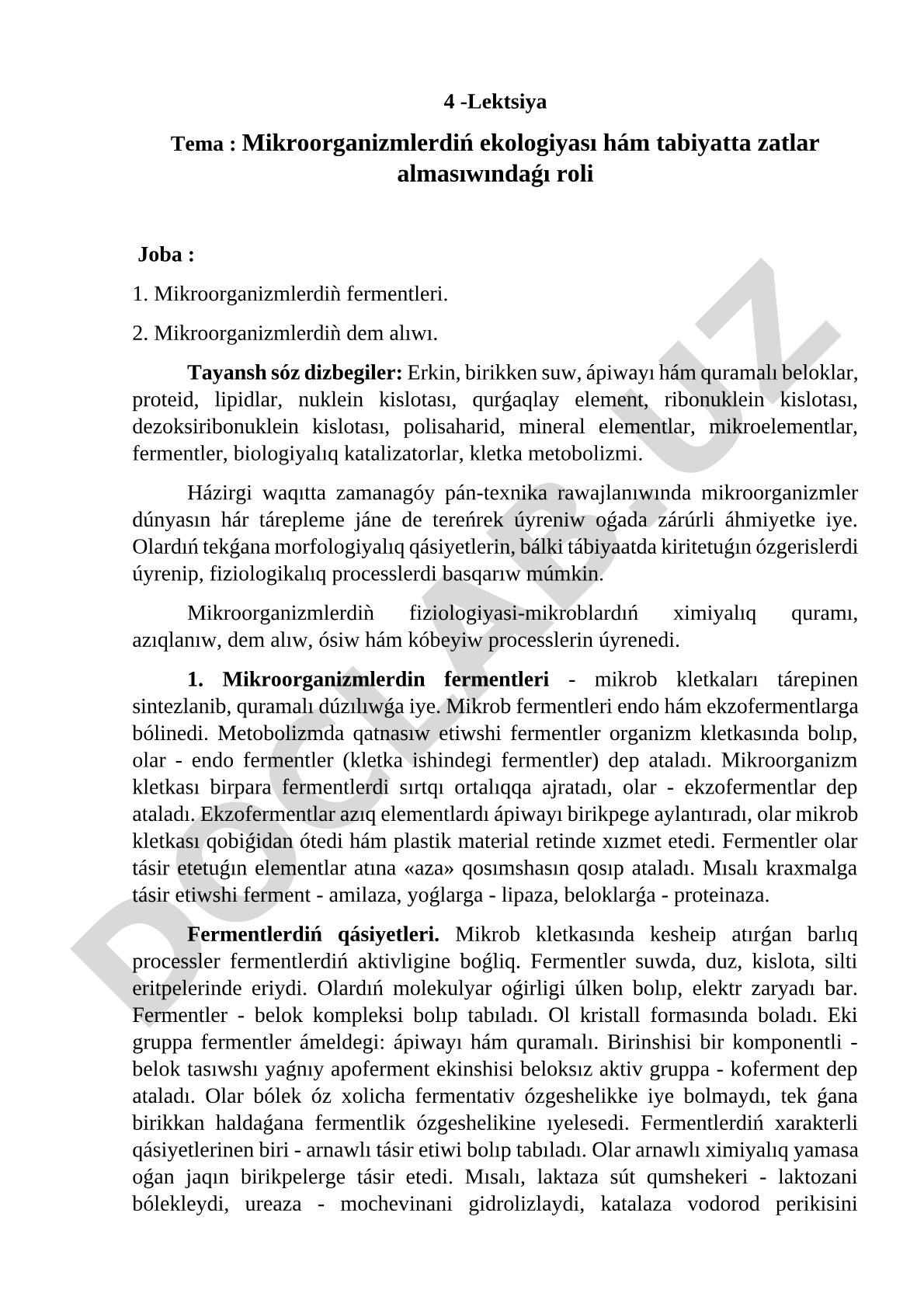Mikroorganizmlerdiń ekologiyası hám tabiyatta zatlar almasıwındaǵı roli