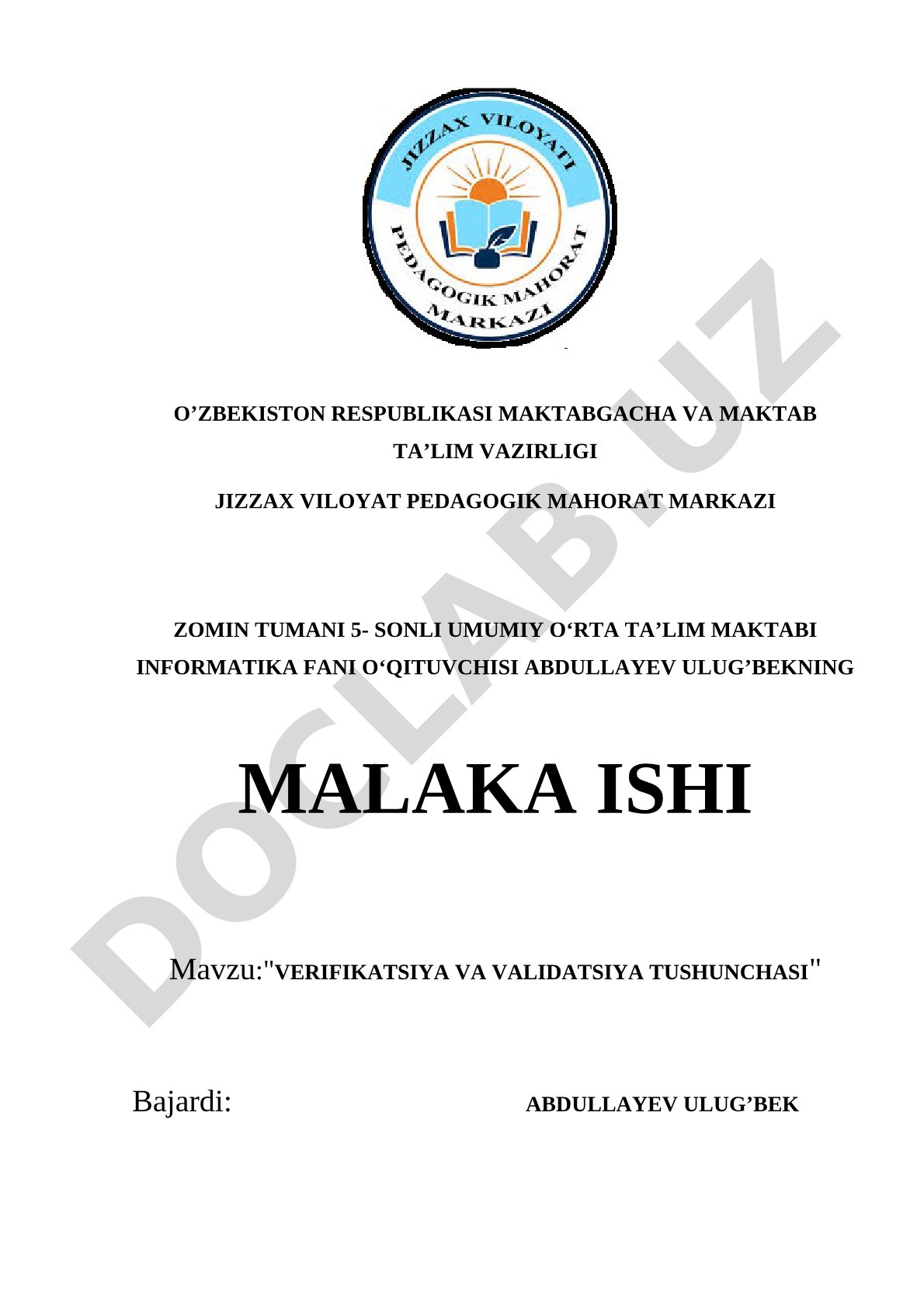 VERIFIKATSIYA VA VALIDATSIYA TUSHUNCHASI