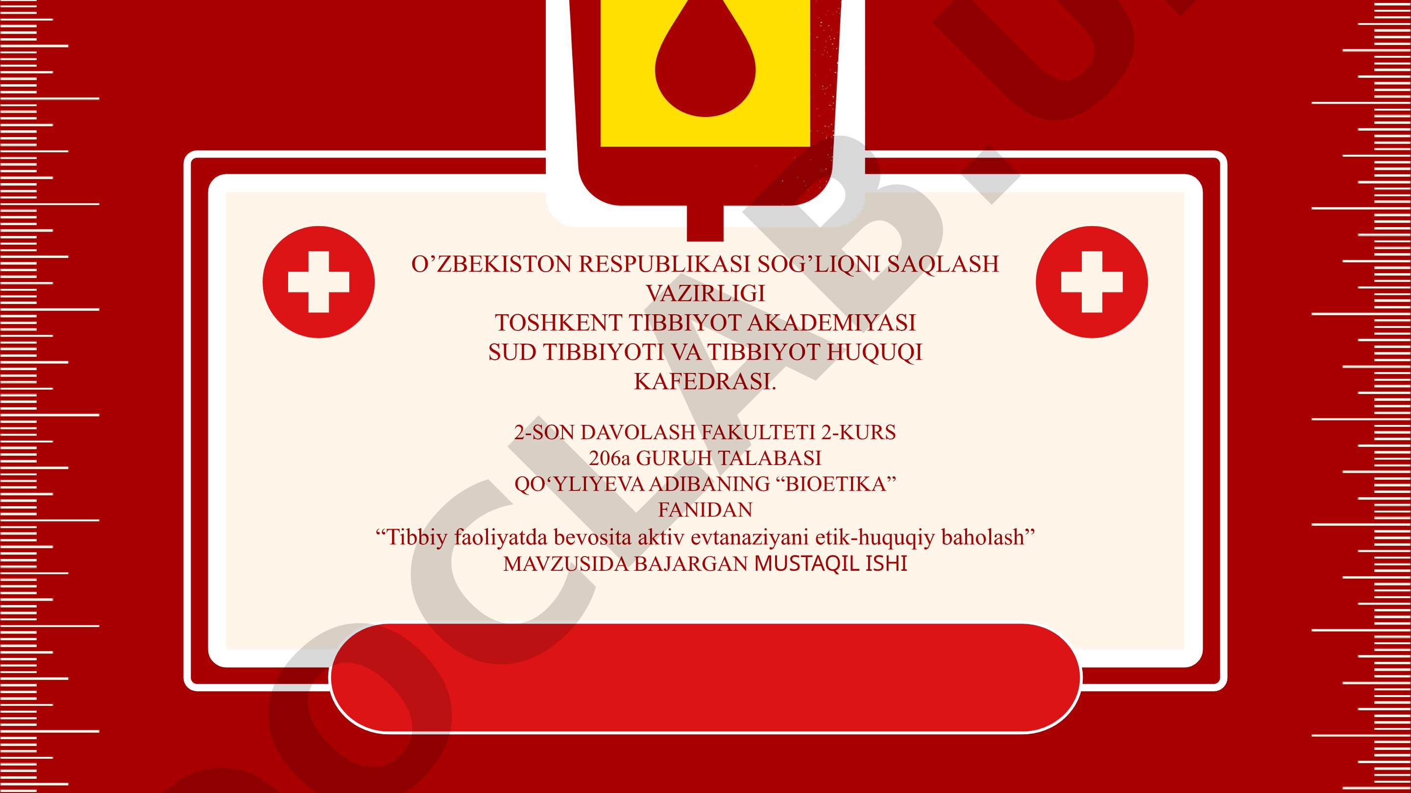 Tibbiy faoliyatda bevosita aktiv evtanaziyani etik-huquqiy baholash