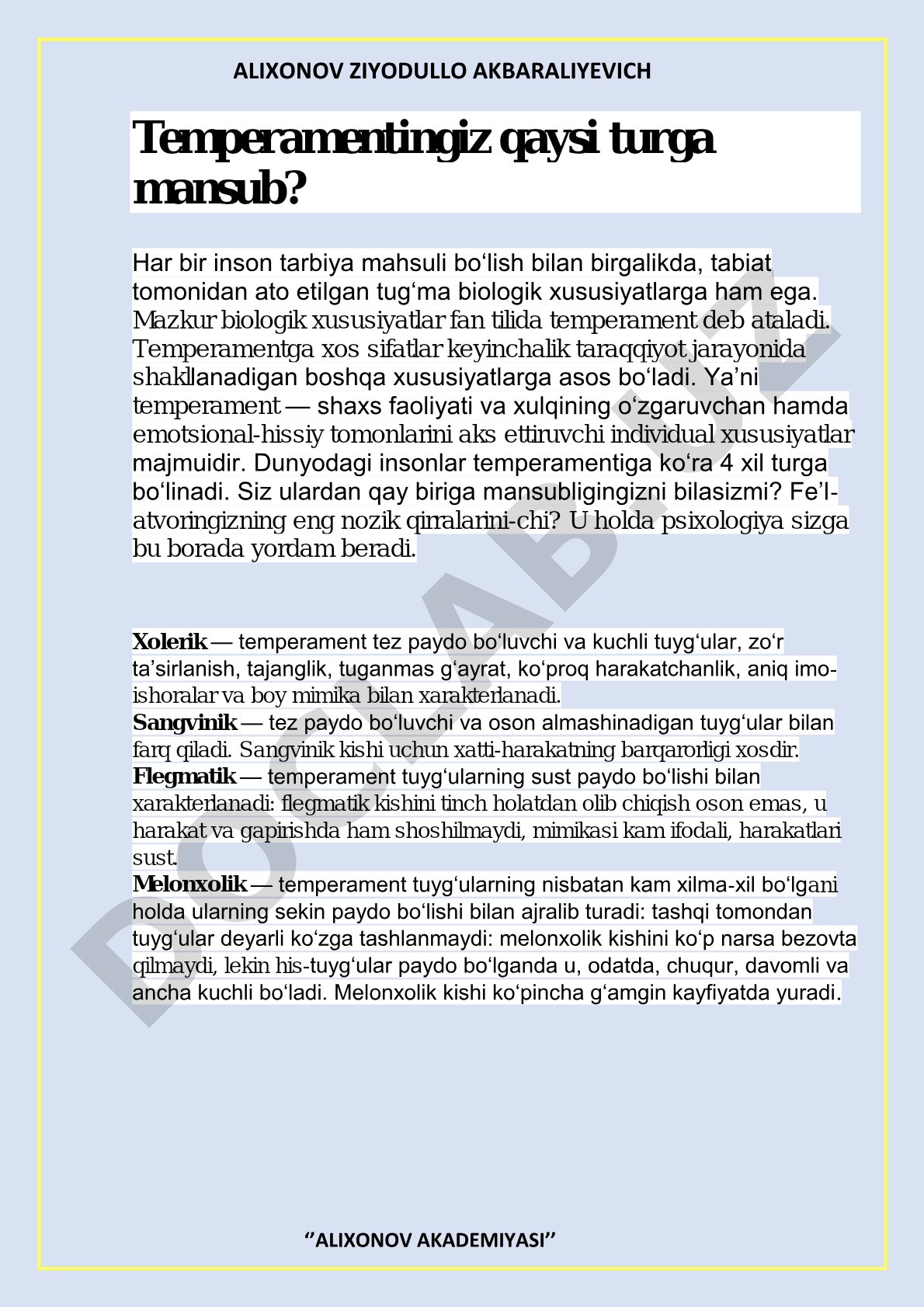 Temperamentingiz qaysi turga mansub?