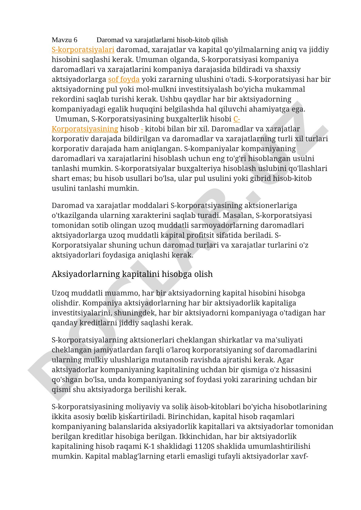Daromad va xarajatlarlarni hisob-kitob qilish