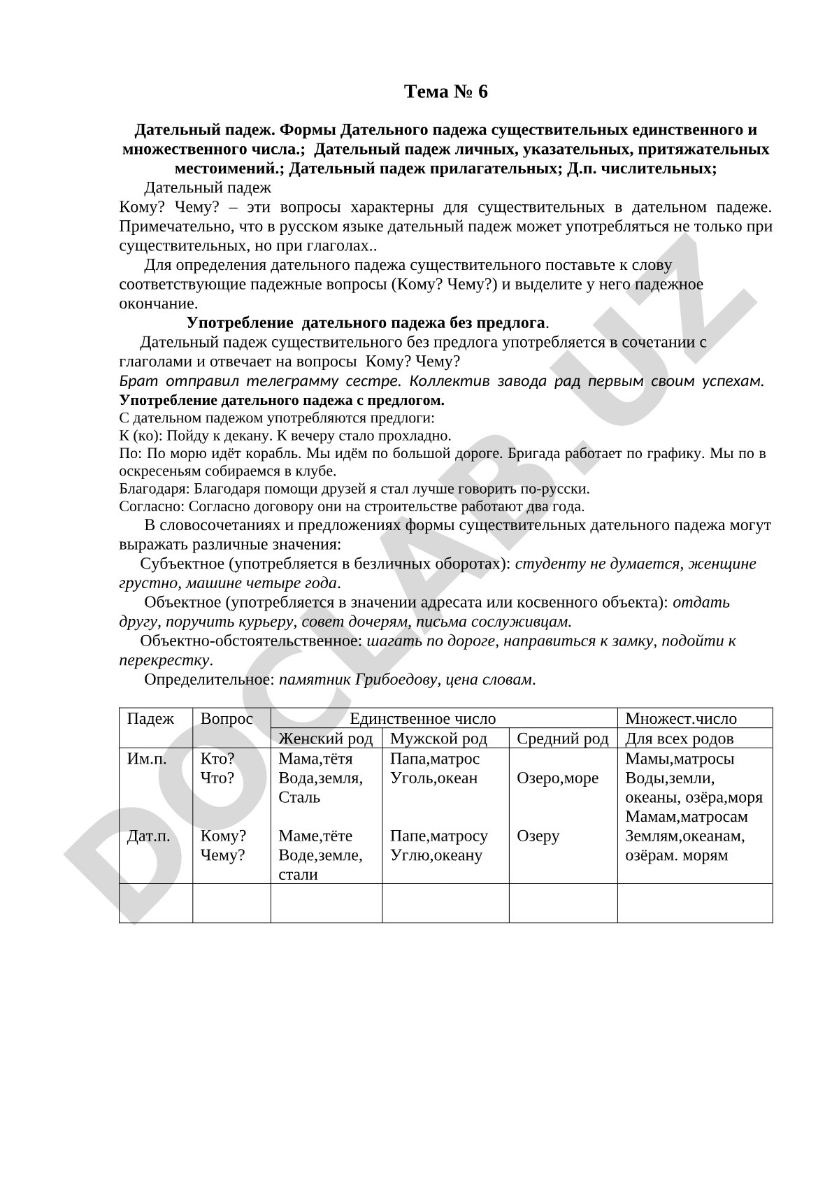Дательный падеж в русском языке: формы и употребление