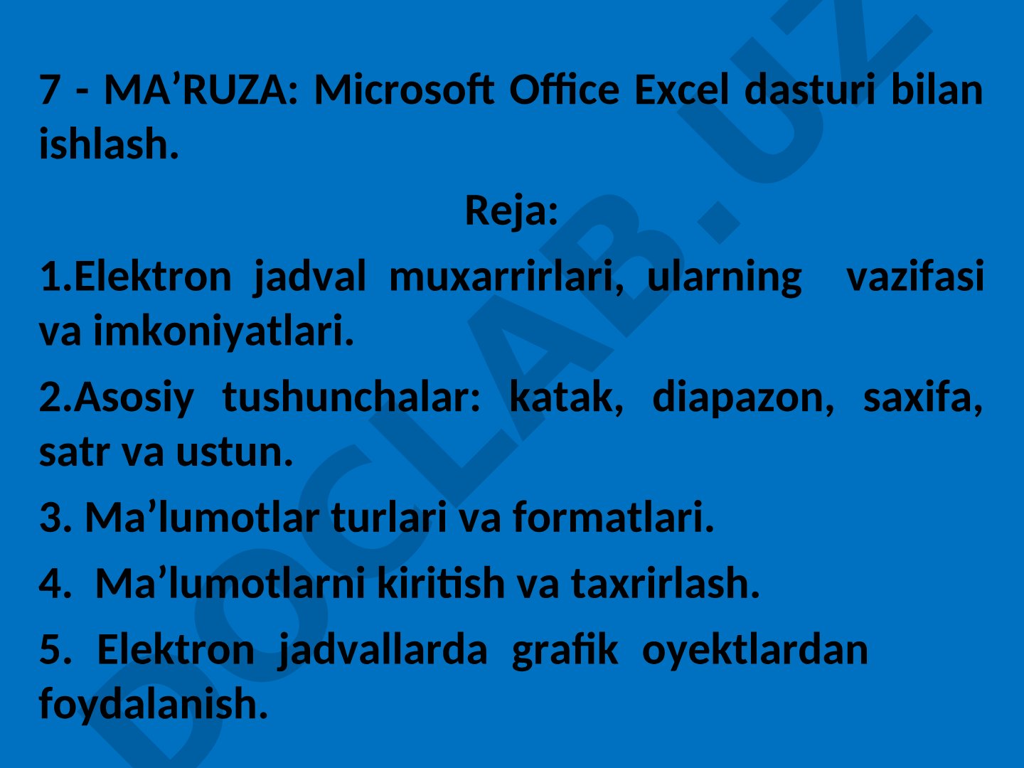 Microsoft Office Excel dasturi bilan ishlash