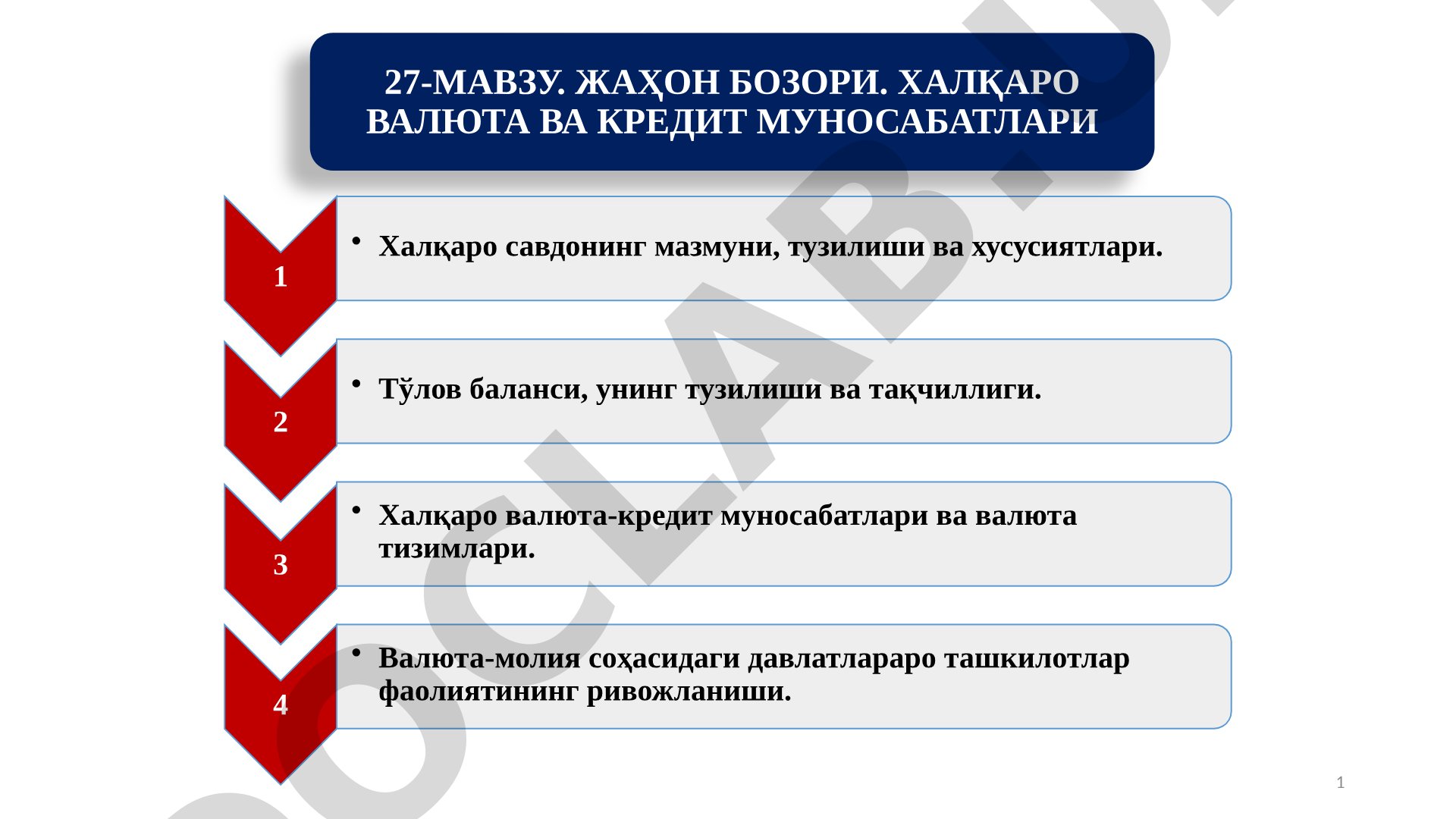 Жаҳон бозори. Халқаро валюта ва кредит муносабатлари