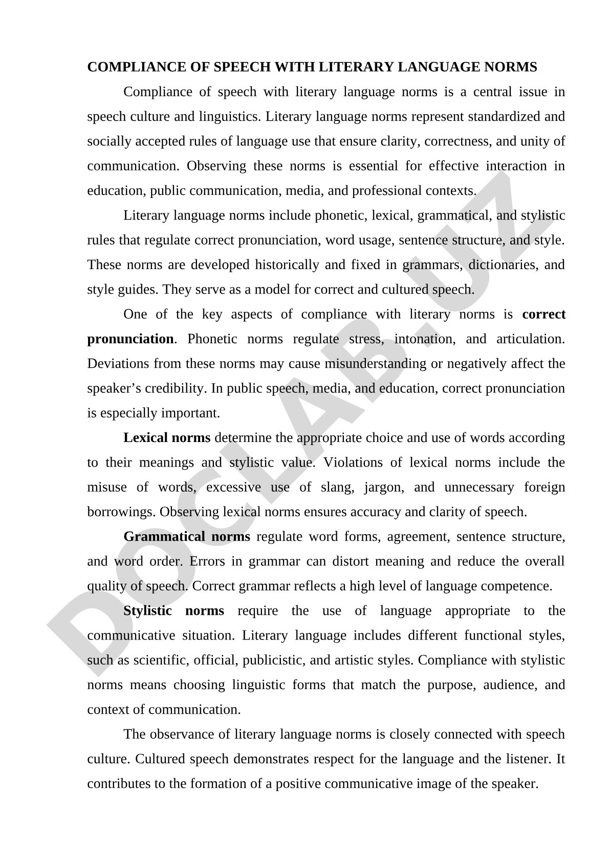 Compliance of speech with literary language norms
