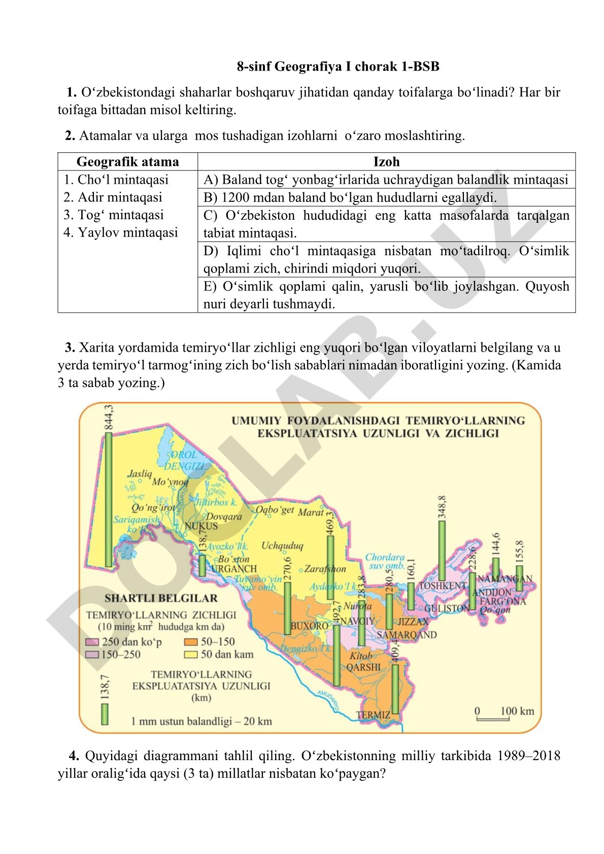 8-sinf Geografiya I chorak 1-BSB