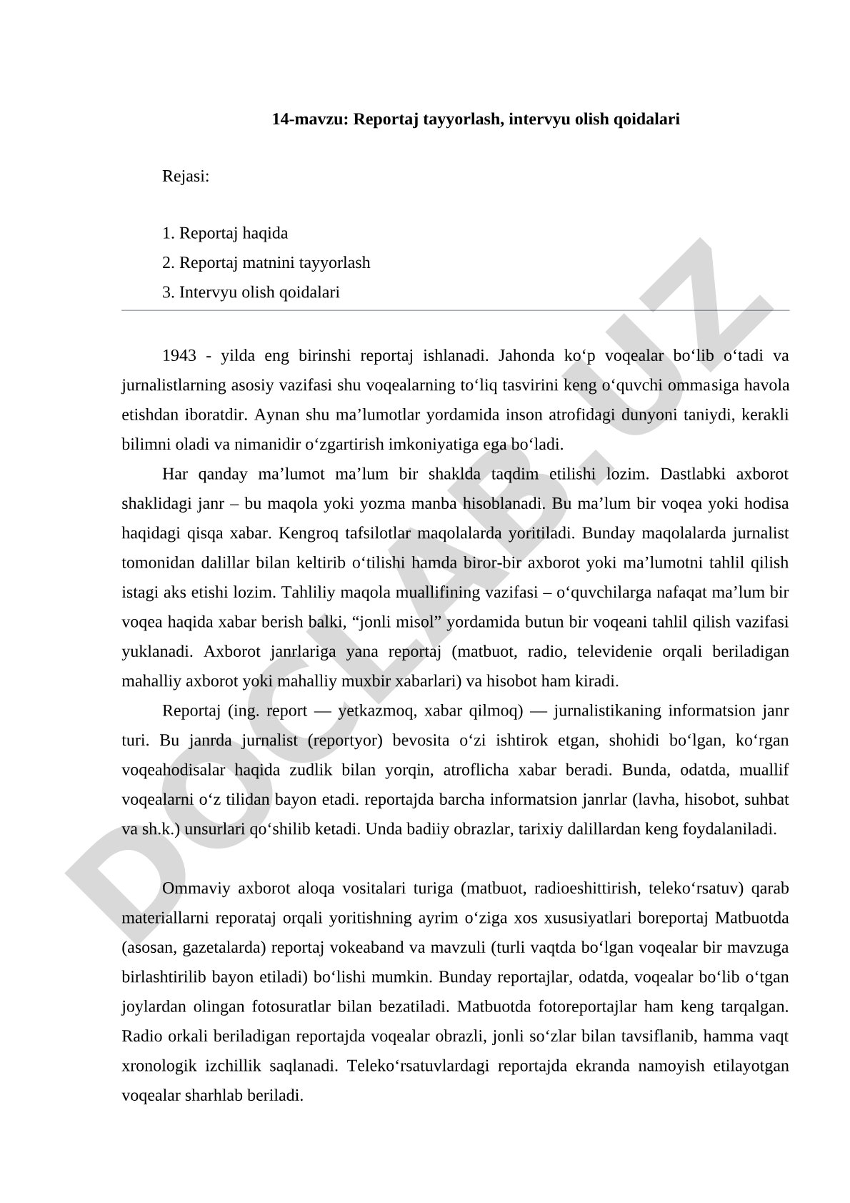 Reportaj tayyorlash, intervyu olish qoidalari