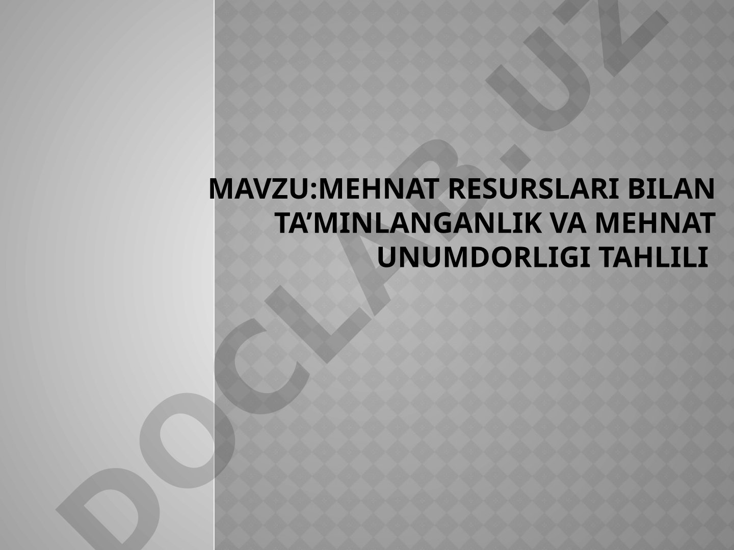 Mehnat resurslari bilan ta’minlanganlik va mehnat unumdorligi tahlili reja