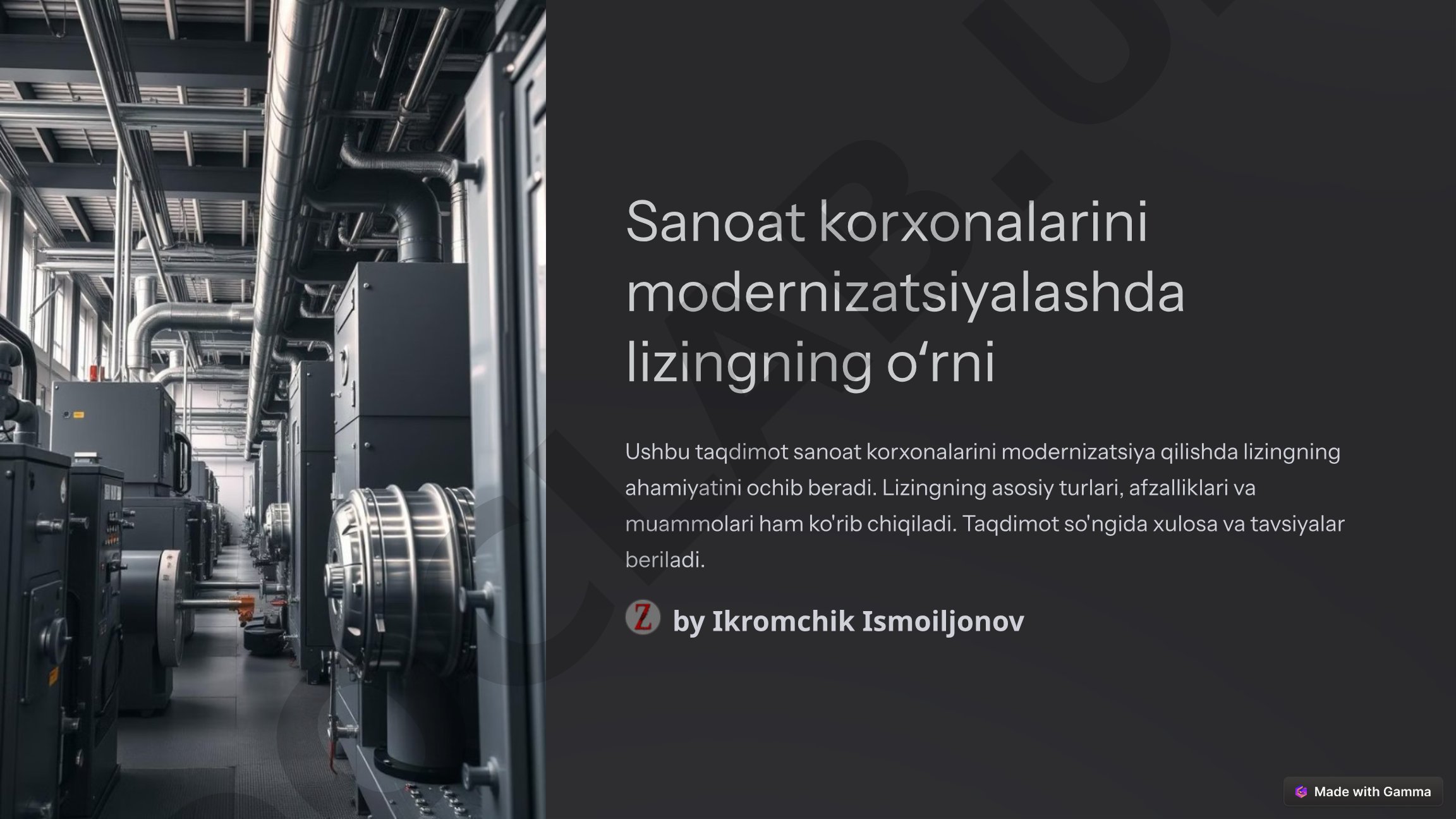 Sanoat korxonalarini modernizatsiyalashda lizingning oʻrni