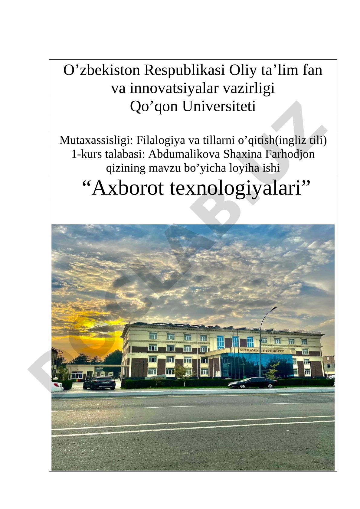 O'qishni qayta tiklash uchun ariza namunasi