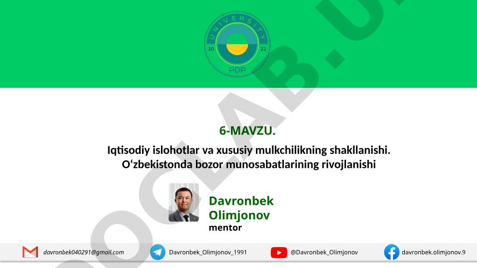 O‘zbekistonda iqtisodiy islohotlar va bozor munosabatlari rivojlanishi