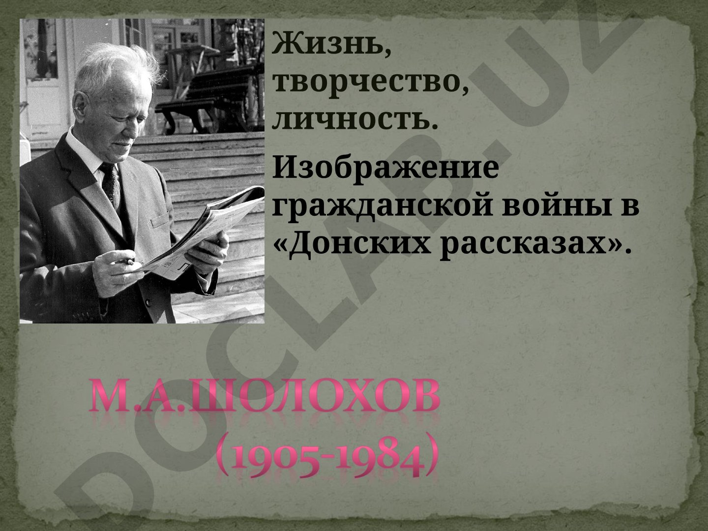 Жизнь, творчество, личность М.А. Шолохова. Изображение гражданской войны в «Донских рассказах»