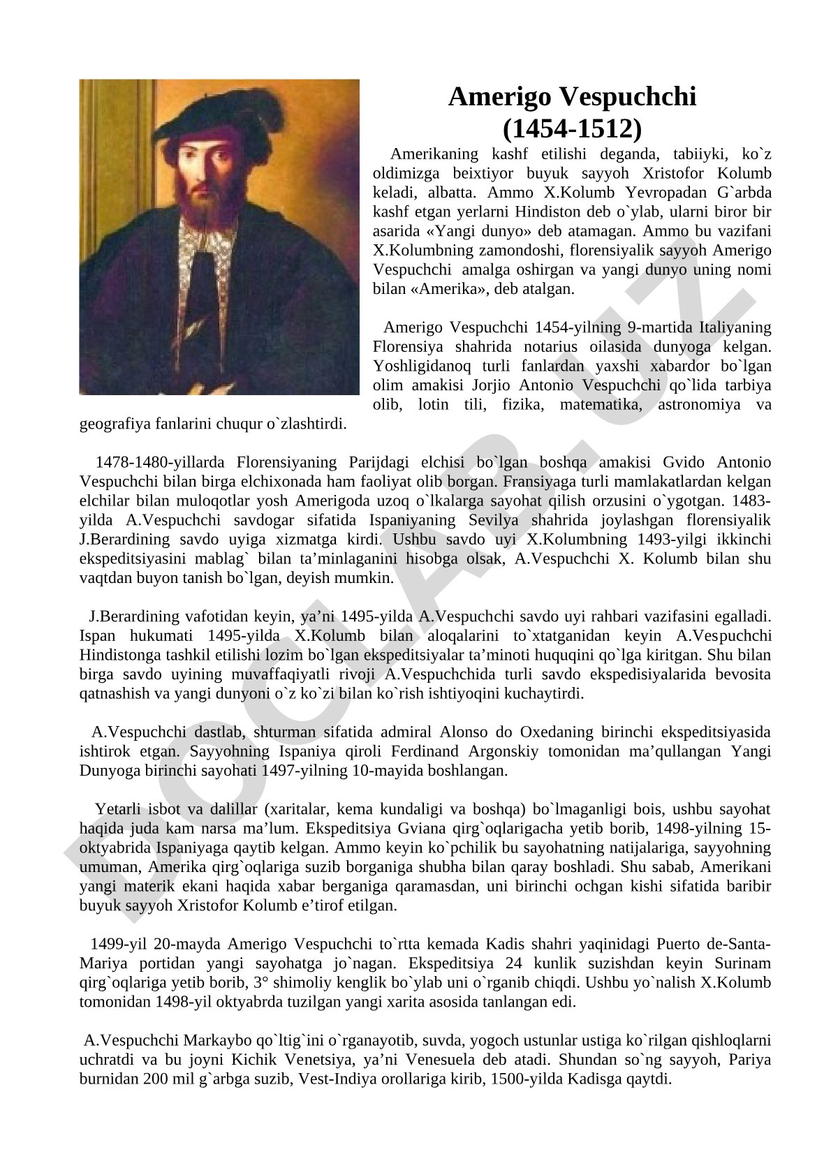 Amerigo Vespuchchi hayoti va Amerikaning kashf etilishi
