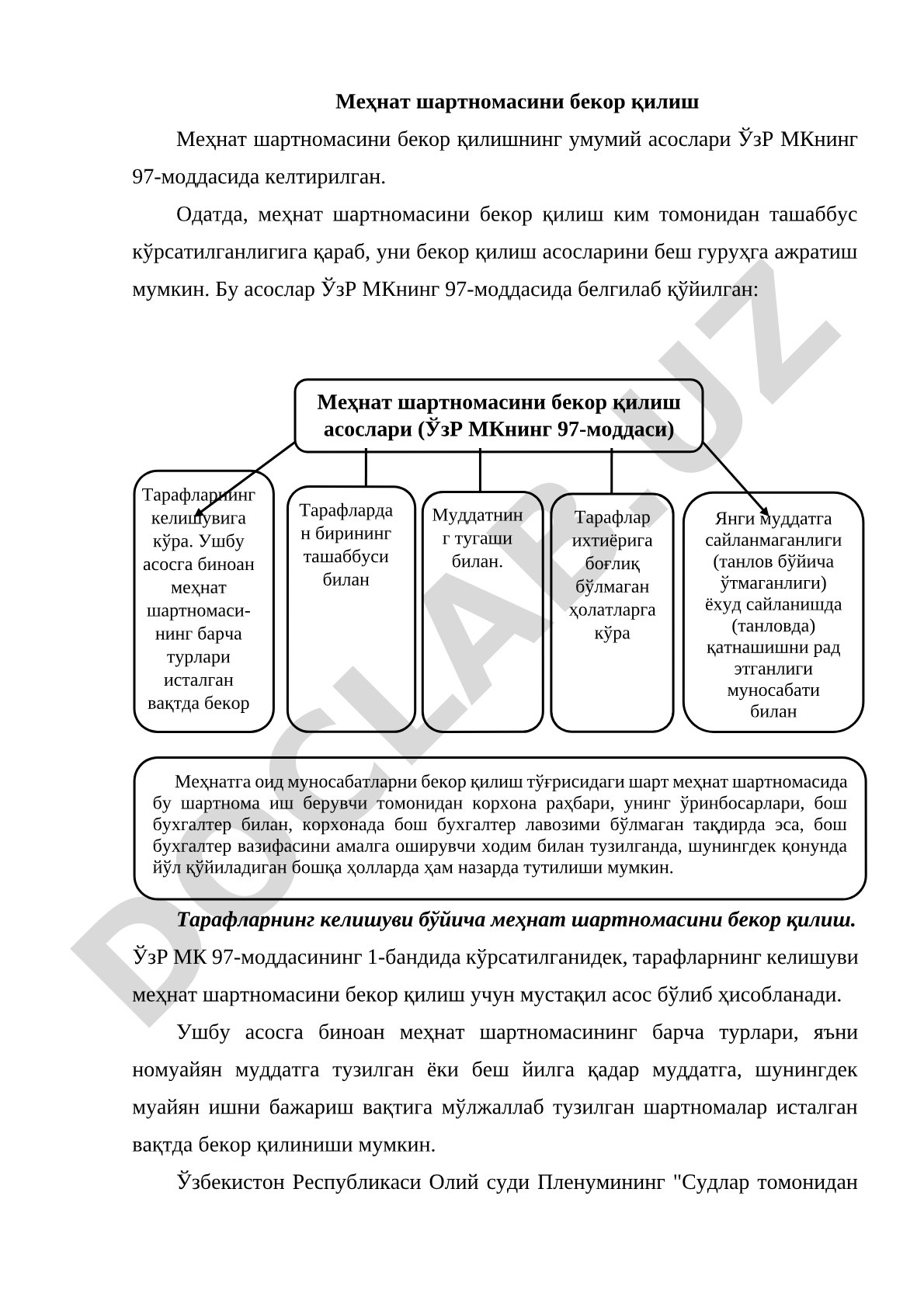 Меҳнат шартномасини бекор қилиш асослари