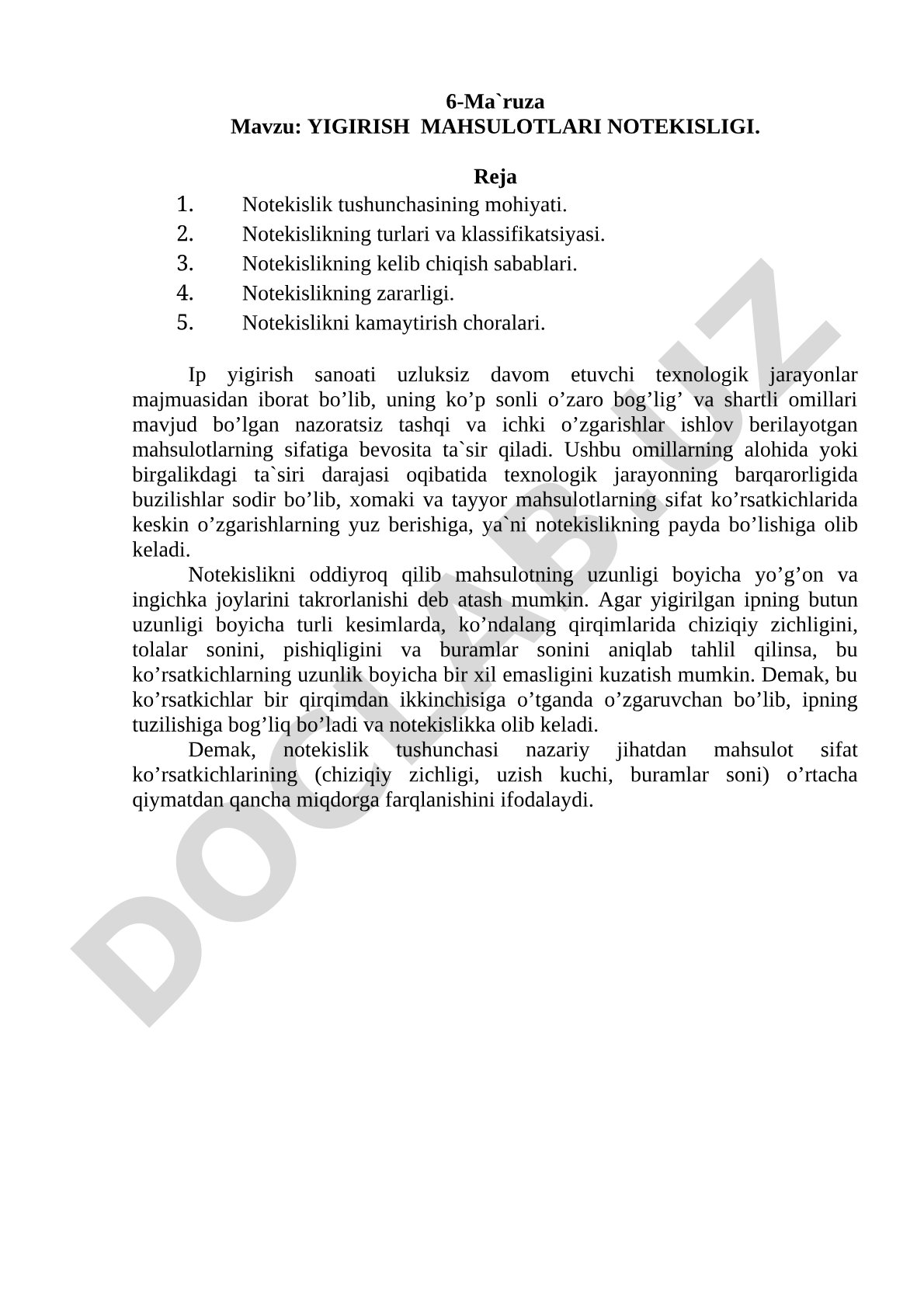Notekislik tushunchasi, turlari, sabablari, zararlari va kamaytirish choralari