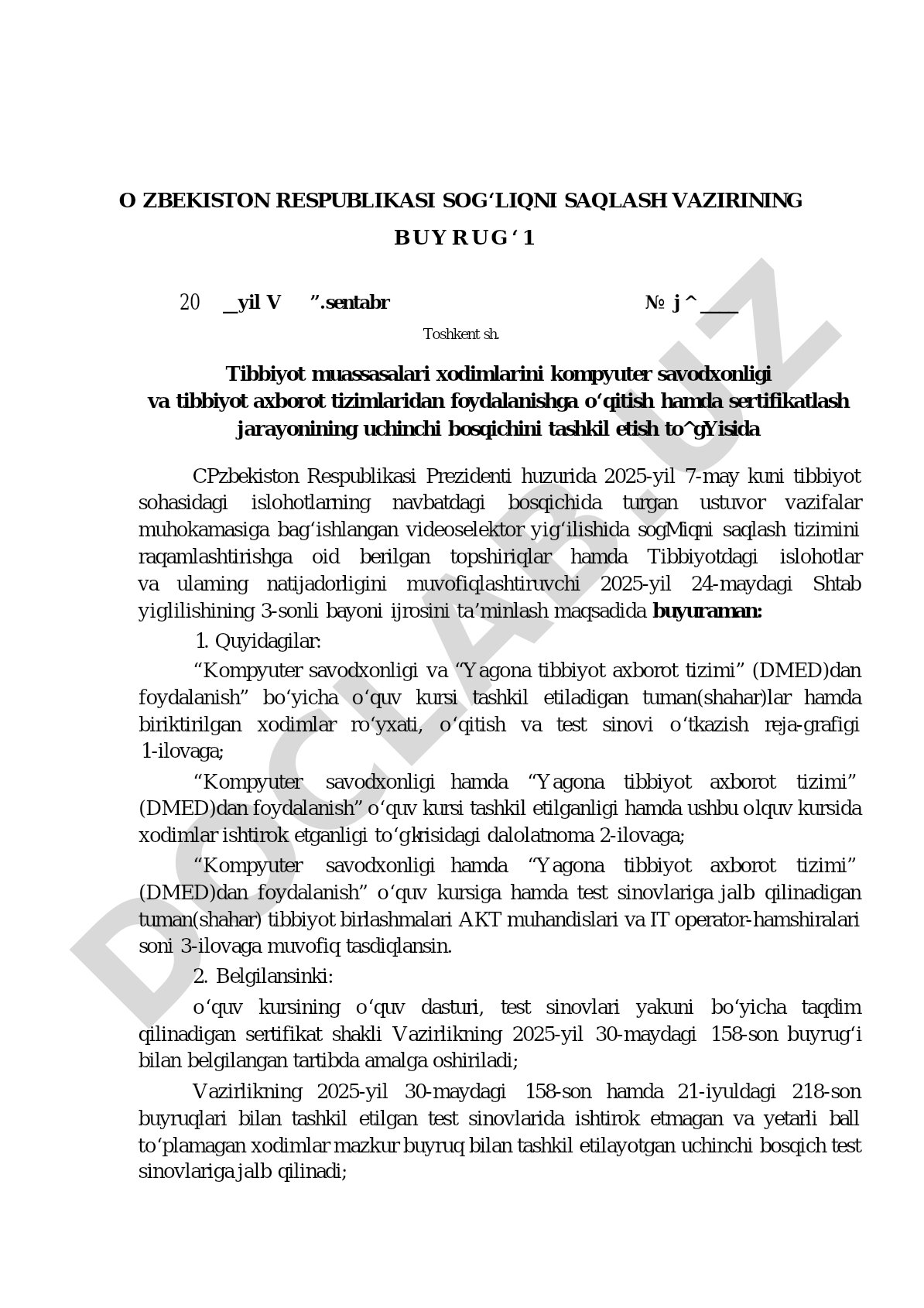 Tibbiyot xodimlarini kompyuter savodxonligi va tibbiyot axborot tizimlariga o‘qitish