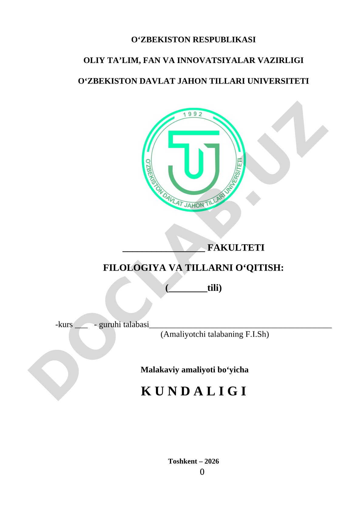 Malakaviy amaliyoti kundaligi