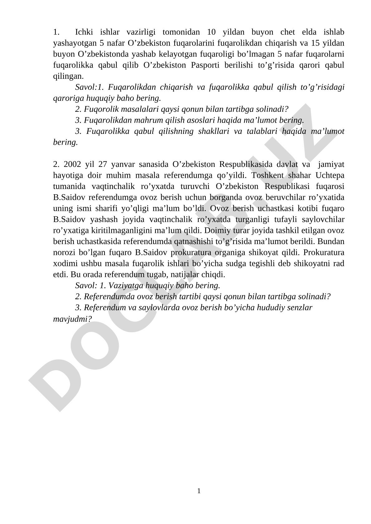 Fuqarolik va referendum masalalari
