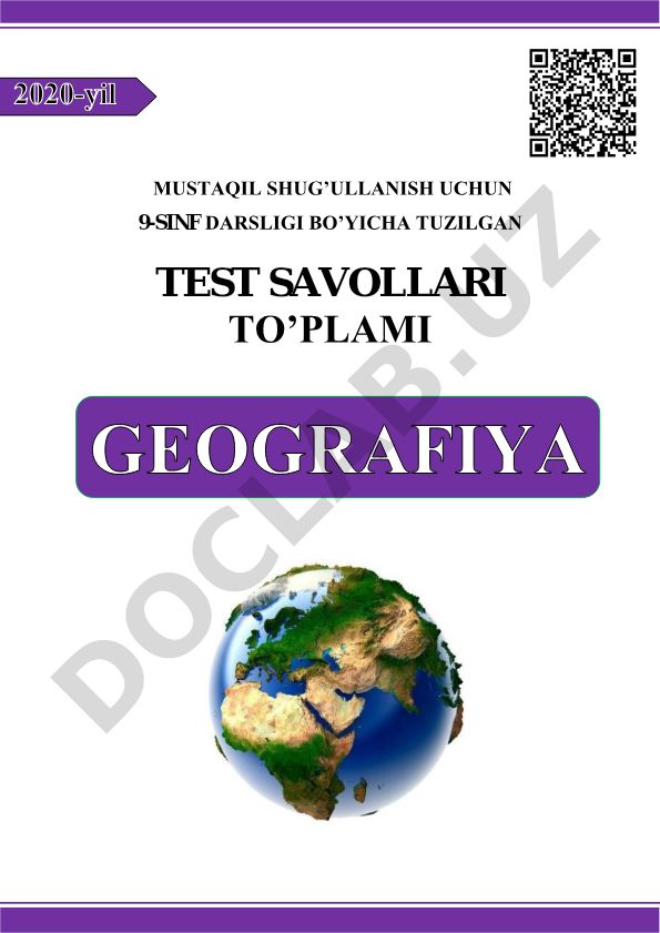 Jahon iqtisodiy-ijtimoiy geografiyasi 9-sinf test savollari