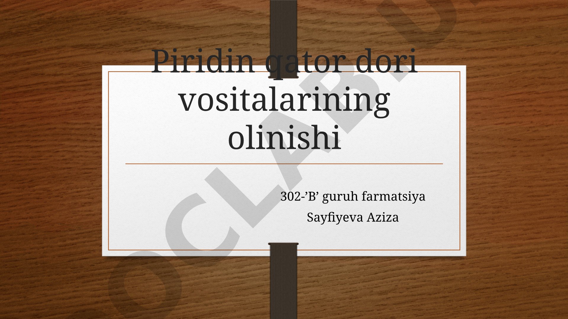 Piridin qator dori vositalarining olinishi