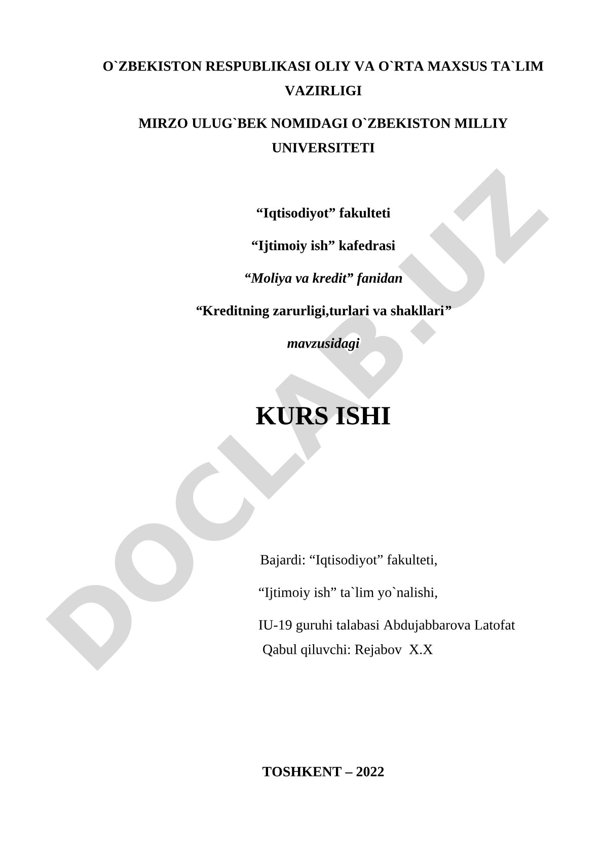 Kreditning zarurligi, turlari va shakllari