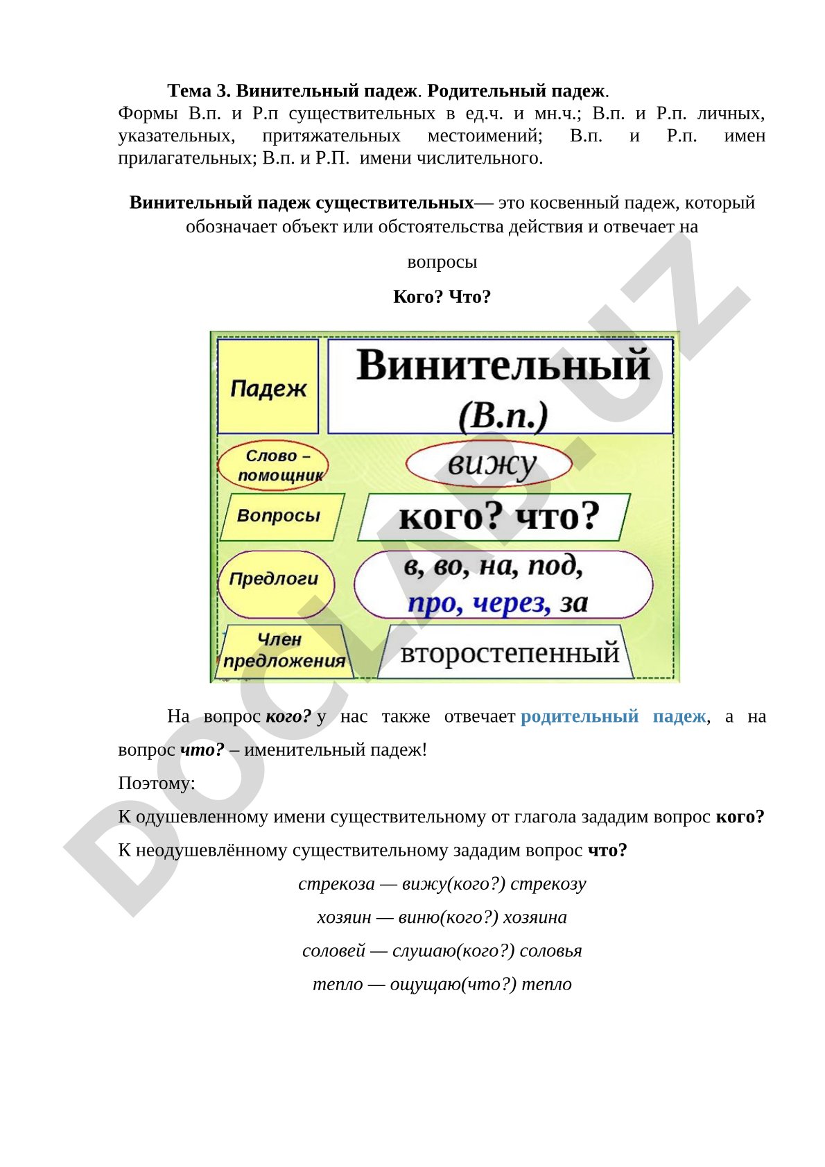 Винительный падеж. Родительный падеж.