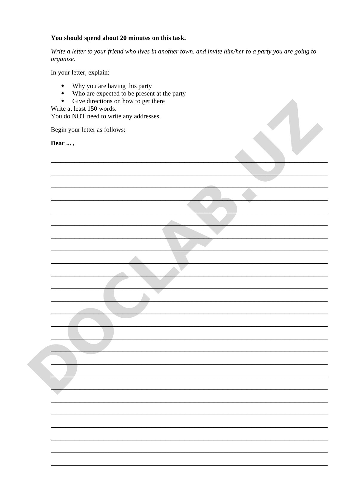 Letter to a friend inviting to a party
