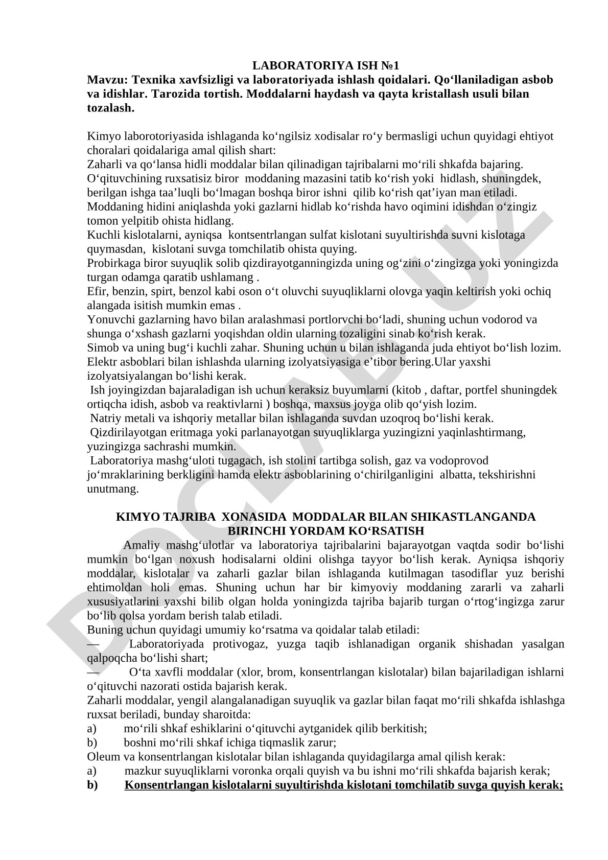 Texnika xavfsizligi va laboratoriyada ishlash qoidalari
