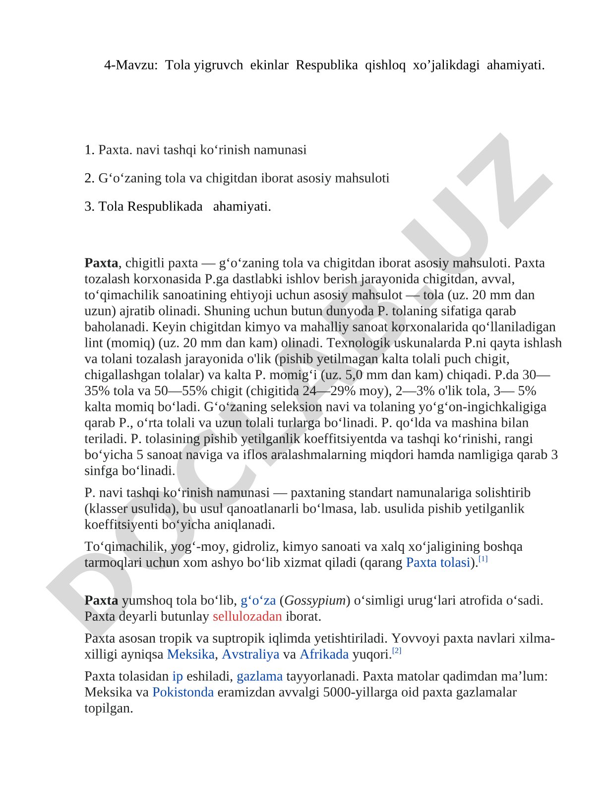 Tola yigruvch ekinlar Respublika qishloq xo’jalikdagi ahamiyati