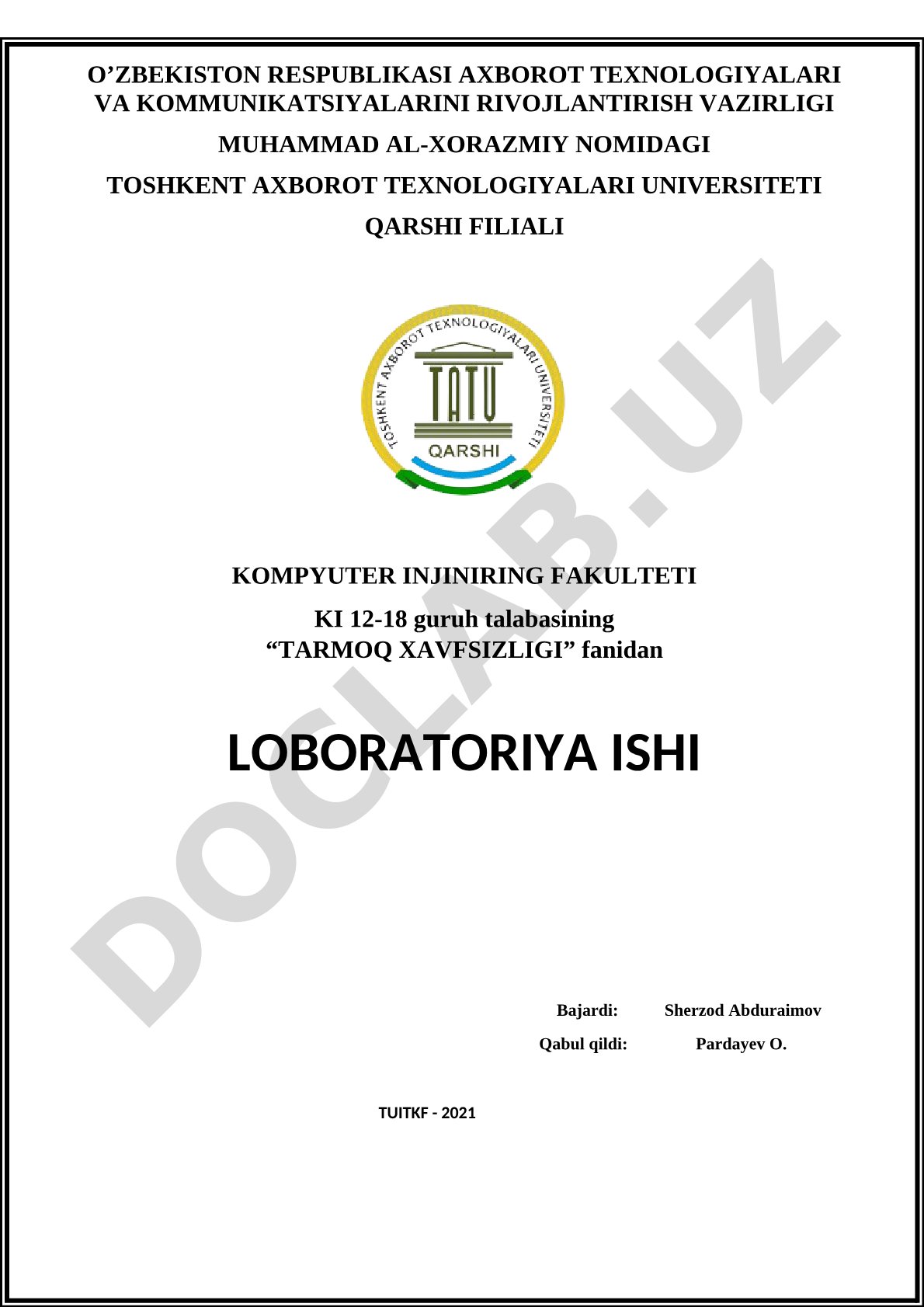 RADIUS serverini sozlash bo'yicha laboratoriya ishi, nazariy qism va ishni bajarish
