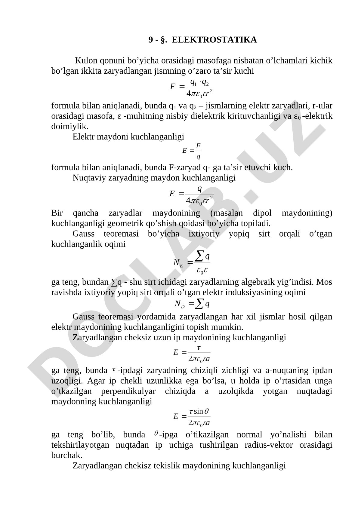 Elektrostatika: Kulon qonuni