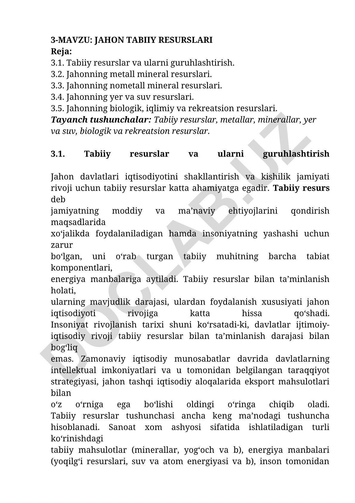 Jahon tabiiy resurslari